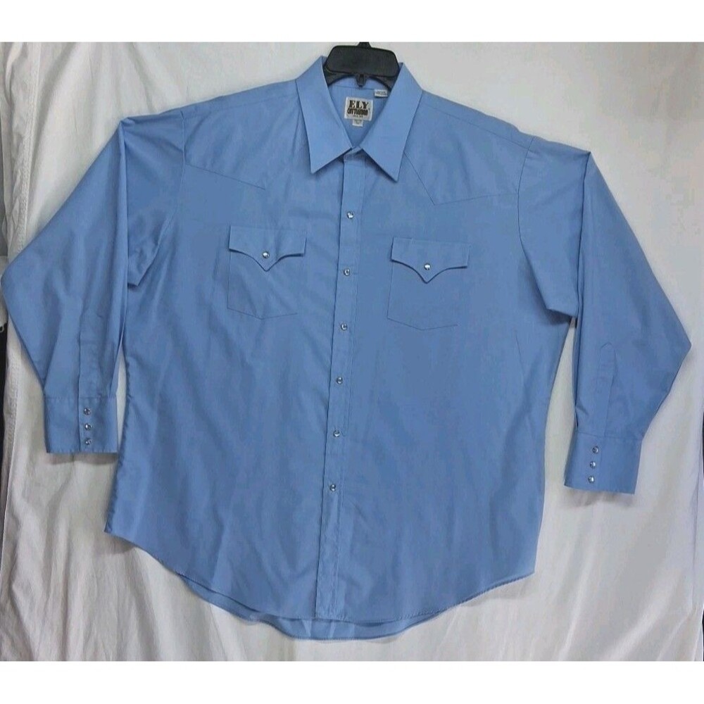 Vtg Ely Cattleman Pearl Snap Shirt Western Cowboy Workwear Blue Mens 18.5 2XL